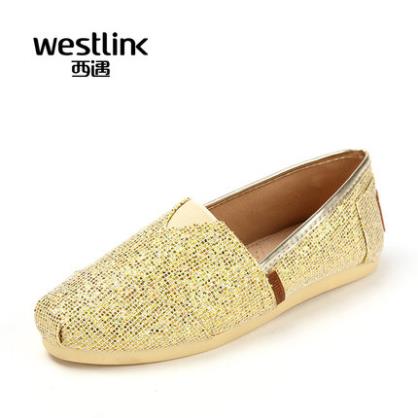 Westlink/西遇2015秋季新款亮片一脚蹬懒人套脚平底玛丽女布鞋